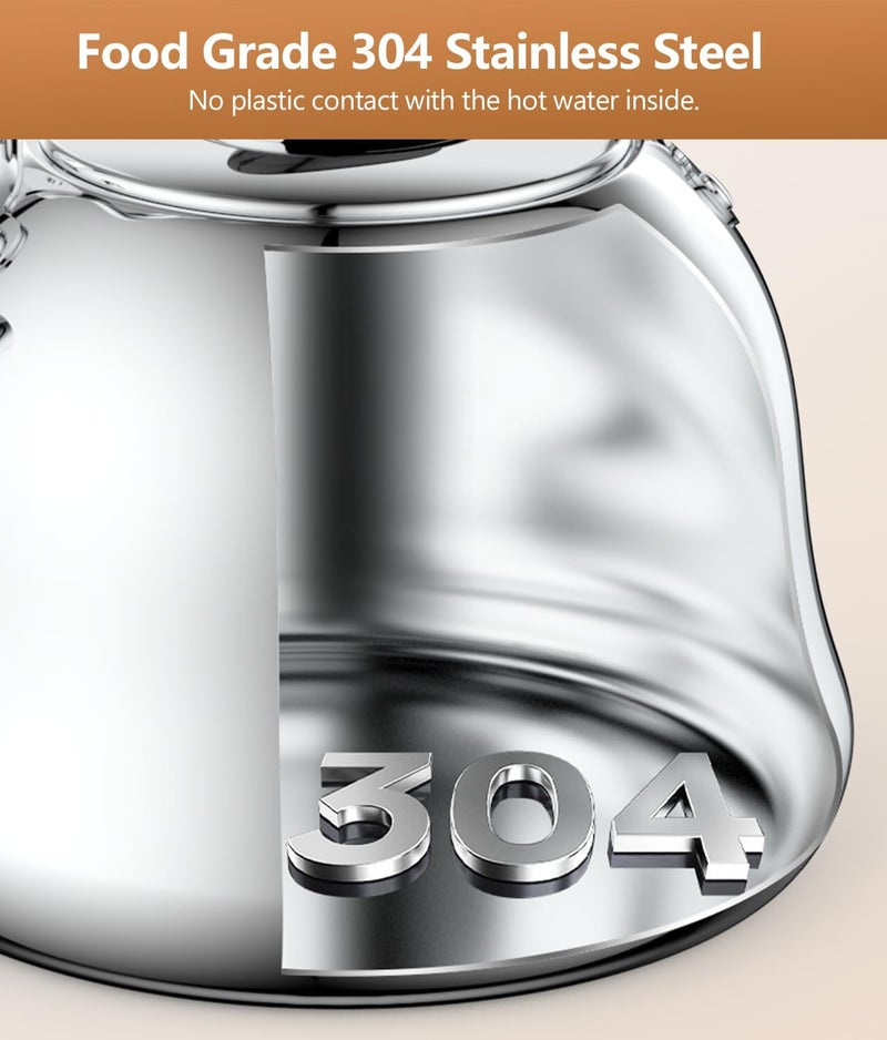 Weftnom 2L Whistling Stovetop Tea Kettle - Food Grade Stainless Steel Teapot with Fast Boil, Wide Mouth, Folding Handle, Ideal for Stove Top – Perfect for Tea, Coffee & Hot Water, Mirror Finished - Image 3